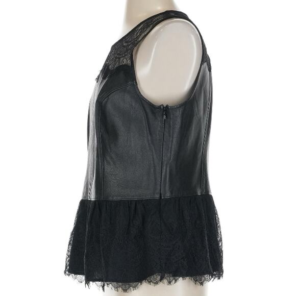 Patterson J. Kincaid Black Sleeveless Lamb Leather & Lace Peplum Top L - Picture 7 of 10